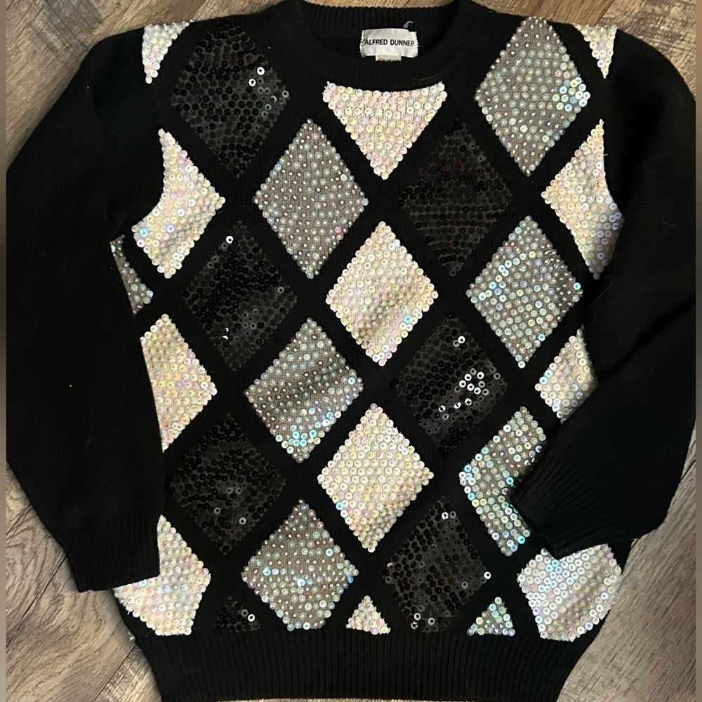 Alfred Dunner Black Sequin Diamond Sweater - Picture 1 of 3